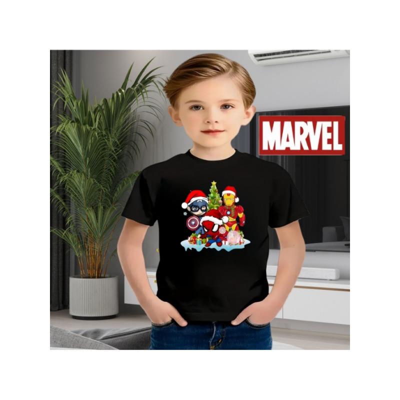 Официальная детская футболка Marvel с милым рождественским принтом героев Marvel, дизайн Капитана Америки, Человека-паука и Железного человека - Бреа