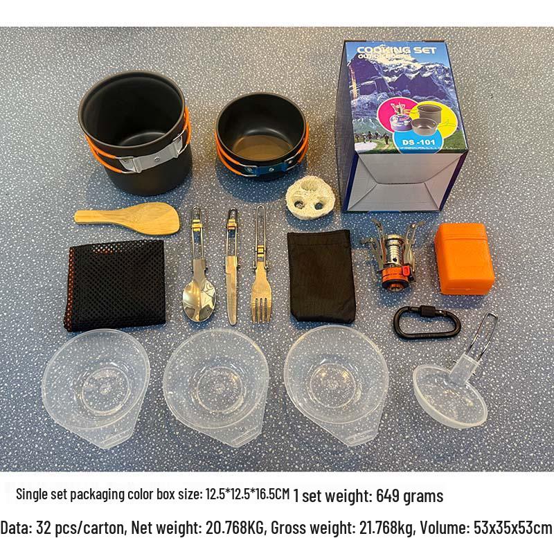 DS-101 Outdoor Camping Cookware Set: Includes Cookware, Utensils, Mini Stove, and Carabiner