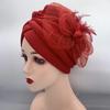 Feather Flower Ruffle Turban Caps for Women