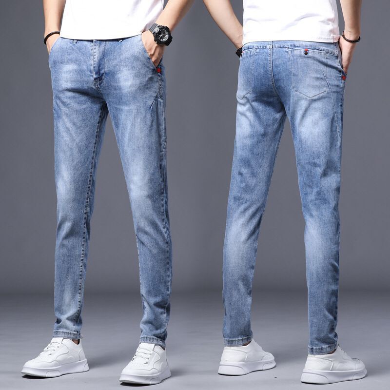 Весна и осень Новые мужские джинсы Slim Fit Эластичные брюки Small Leg Модные универсальные брюки