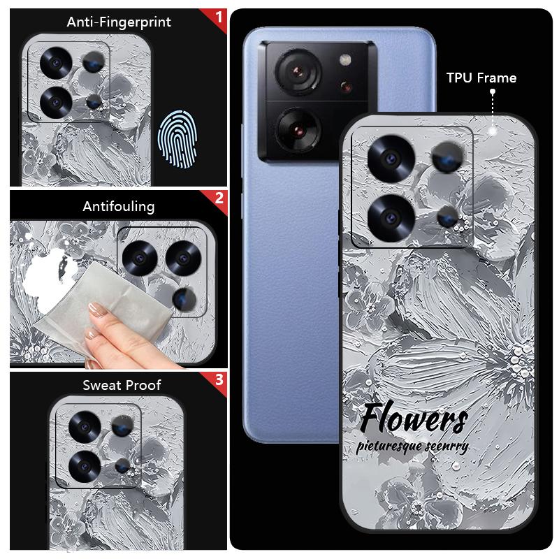 Чехол для телефона с цветочным узором, масляная живопись, для Xiaomi Poco X6 F6 Pro 13T 11T Redmi Note 13 14 12 11 Pro, защита объектива, мягкий противоударный ТПУ, чехол со шнурком
