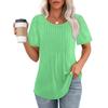Loose Pleated Round Neck Short Sleeved T-shirt for Women Striped Solid Color Women's Clothing Shirt
