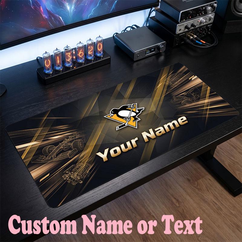 Pittsburgh Penguins Customized Name Text Mouse Pad, Large Desk Mouse Mat Personalized Home Office Present
