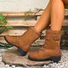 Women's Wide Width Mid-Calf Boots, Front Lace Up Roman Style Leather Boots, European Retro Casual Ankle Booties