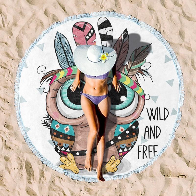 Ultrafine Microfiber Round Beach Towel Adults Quick Dry Digital Print With Fringe Trim Multipurpose Sand Mat Pool Travel Yoga Picnic