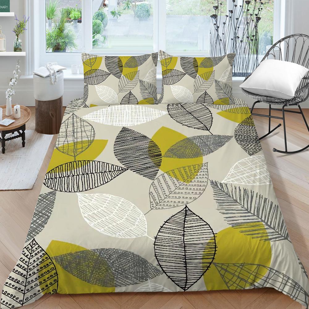 Семейное постельное белье, односпальная двуспальная кровать, полноразмерная серия с растительным принтом, постельное белье с узором в виде листьев, наволочка и пододеяльник, моющееся украшение для дома