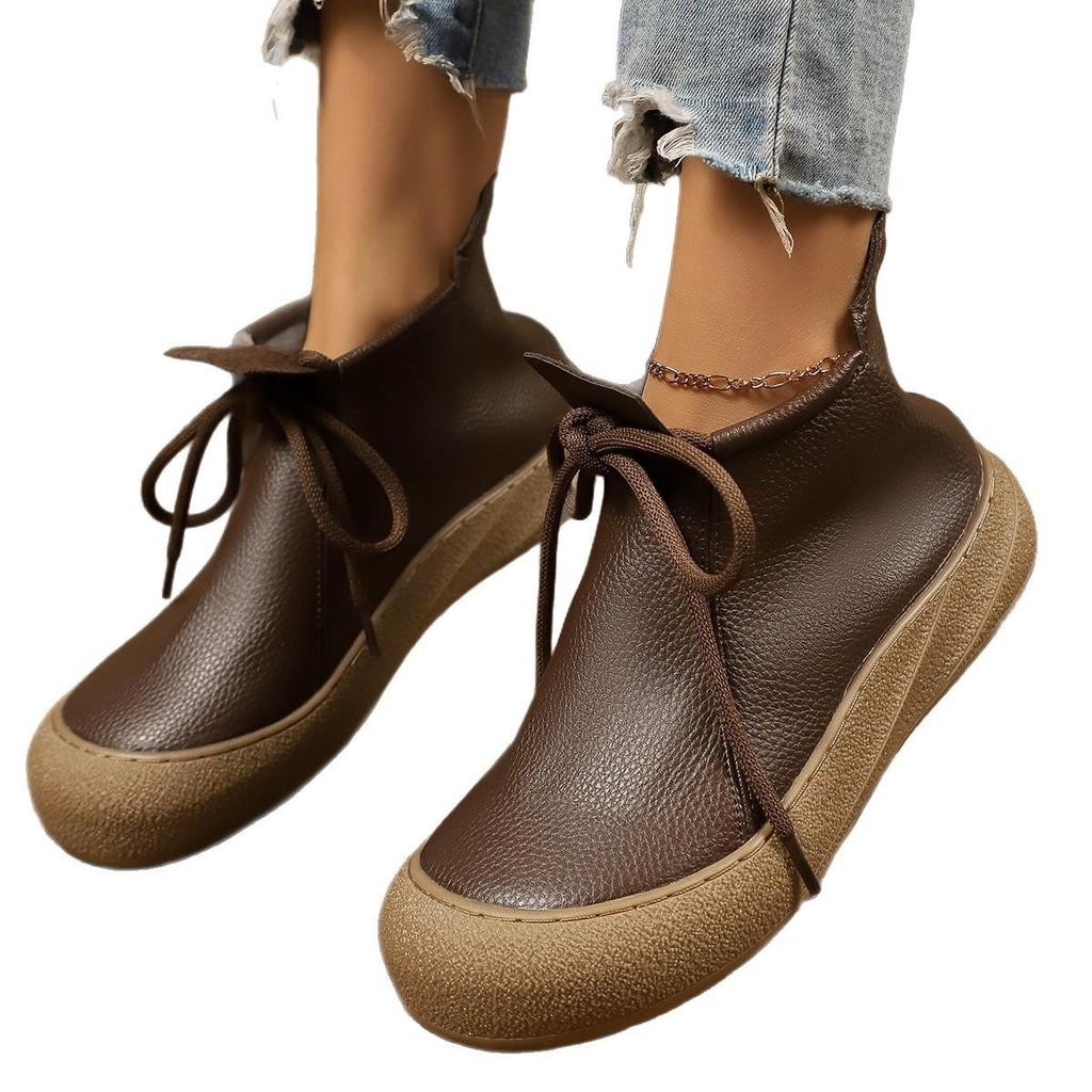 Женские ретро ботильоны из коровьей кожи - Мягкая кожа, Нескользящая подошва, Удобные и теплые для осени и зимы