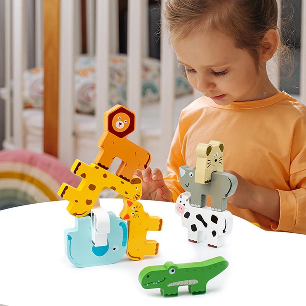 Wooden Forest Animals Balance Stacked High, Educational Toys, Balance Building Block Toys, Train Children's Hand Eye Coordination