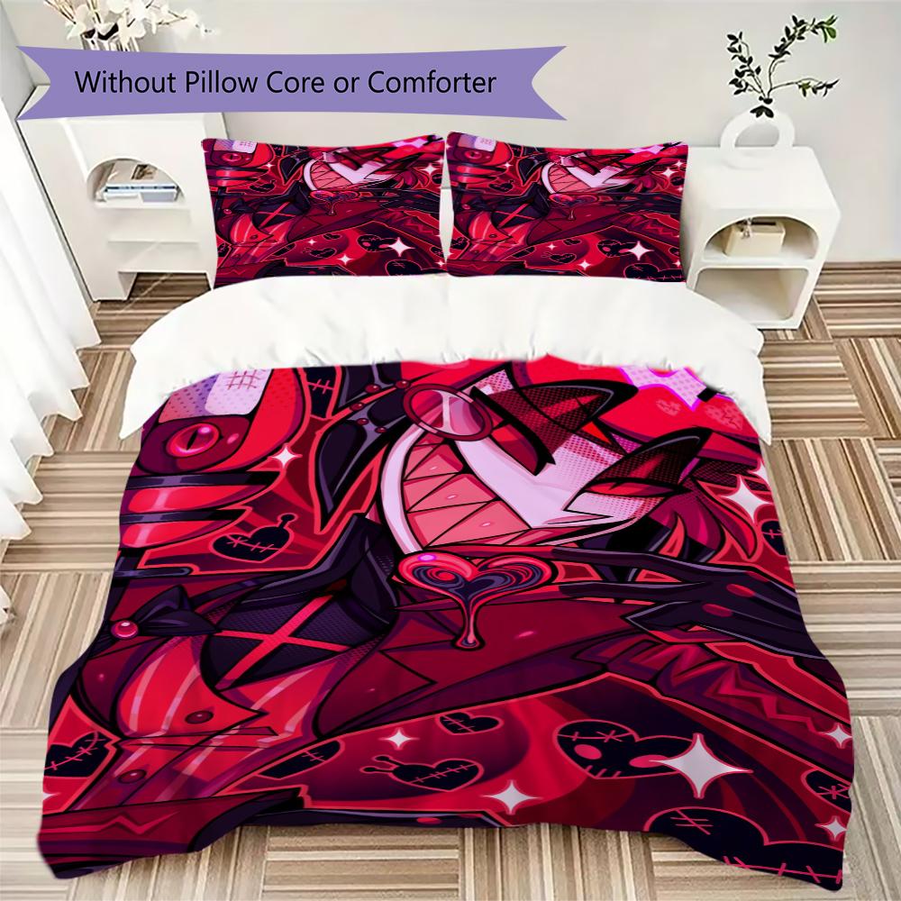 Hazbin Hotel Pattern Bedding uilt Set uilt Cover Pillowcase Home Decoration Birthday Gift (1 * duvet cover + 2 * pillowcase without core)32