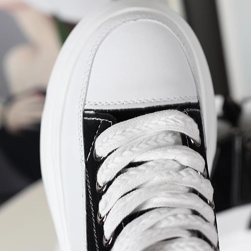 Мода 12 см Натуральная кожа PU вставка Весна Осень Ботильоны Женские Платформа Амортизированная Танкетка Высокий Бренд Массивные Кроссовки Модная Обувь