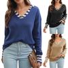 Women's Fashion V Neck Solid Color Off Shoulder Knitted Sweater Pullover Sweater