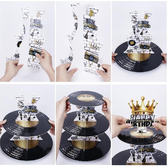 GRULLIN 1PCS 80s 90s Rapper Notorious One 1st Birthday Cupcake Stand Holder, Black Golden Chain Hip Hop Rock The Big One Party Favor Decor Supplies