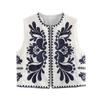 Woman Cropped Flower Embroidery Vest Vintage V Neck Sleeveless Cardigan Waistcoat Shirt Chic Summer Women's Clothing
