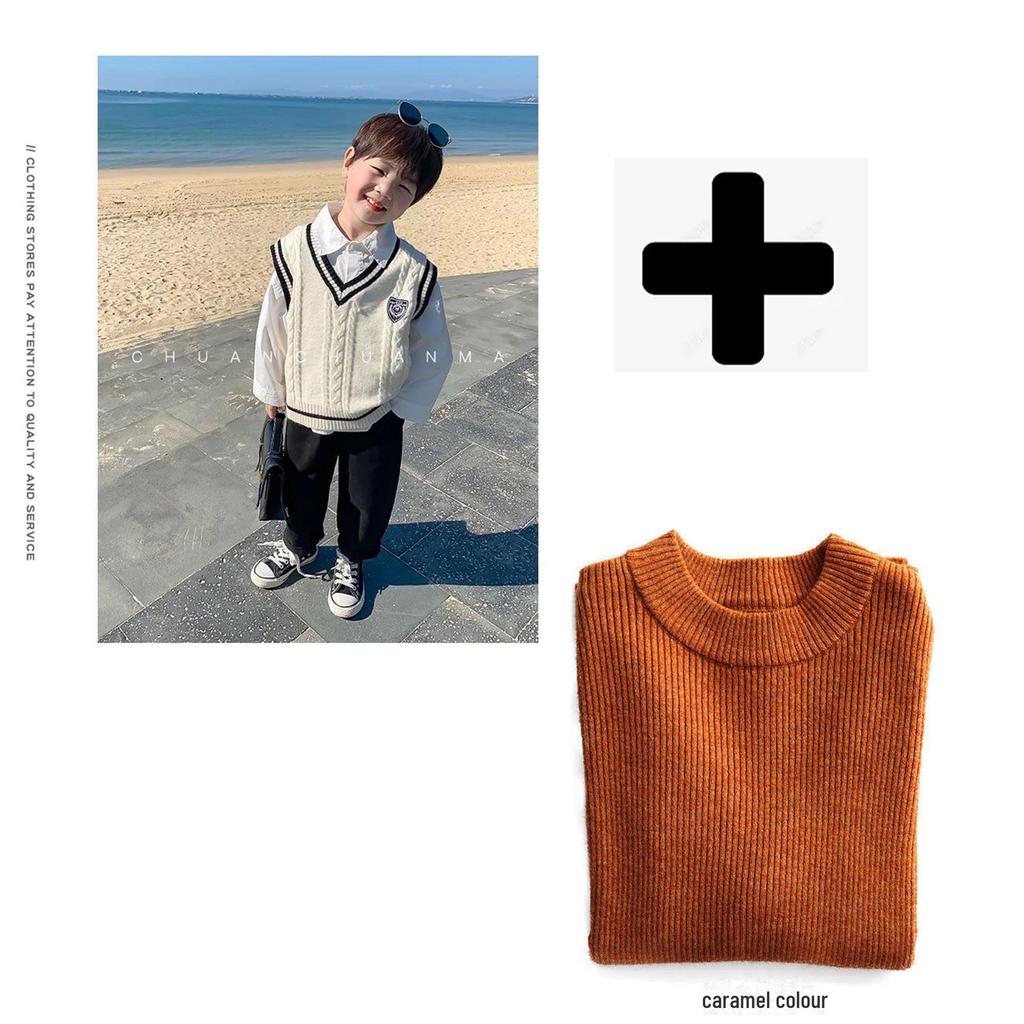 Детский жилет-свитер в студенческом стиле - вязаный жилет на весну и осень для мальчиков и девочек