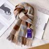 Winter Fashion British Pure Wool Scarf Women's Warm Long Thickened Fringed Scarf Couple Shawl Versatile