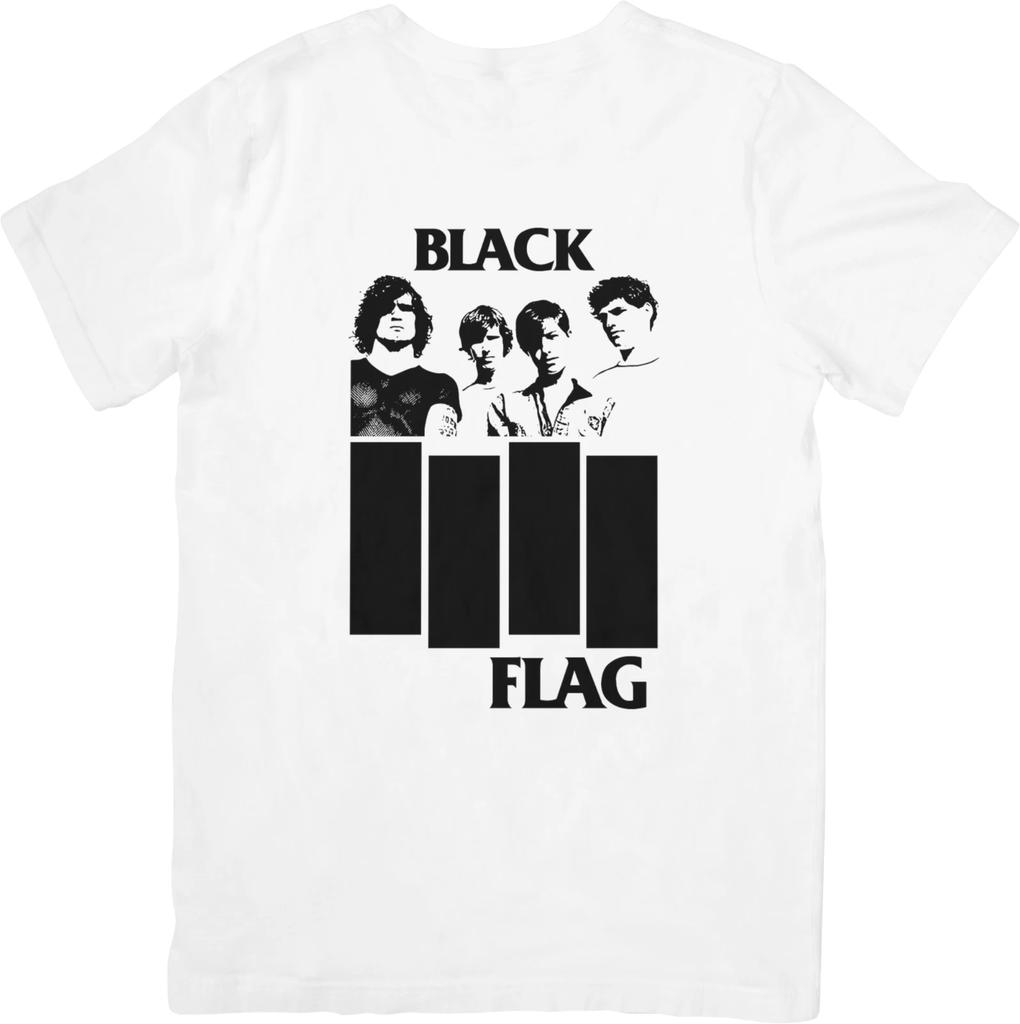 Black Flag Music Fit for Men & Women Quality Cotton T-Shirt White.