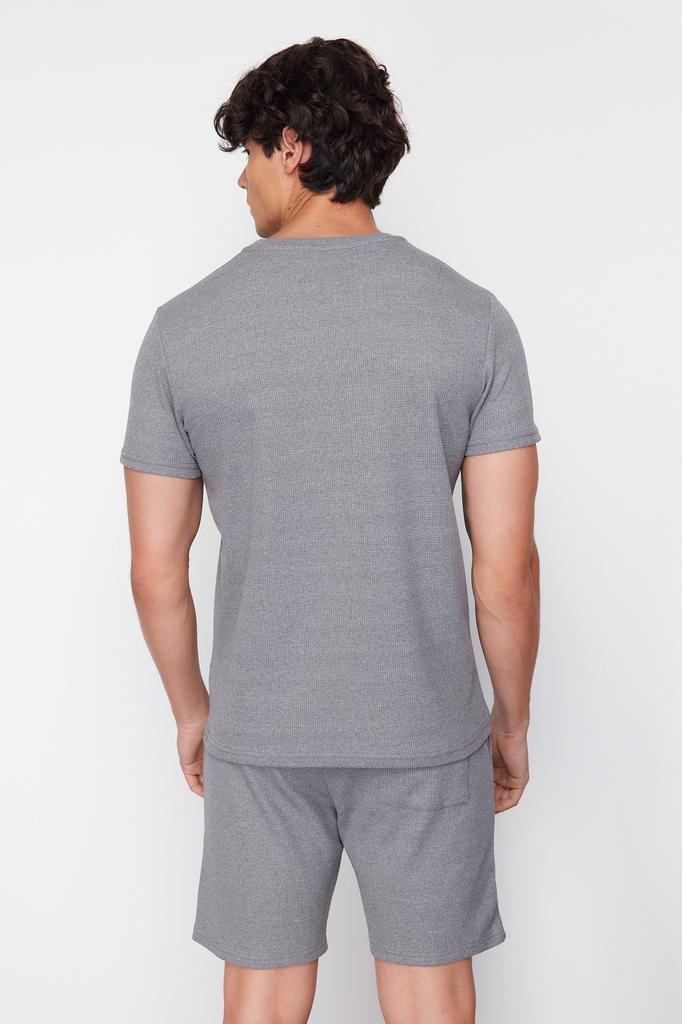 Men's Fashion New Pajama Set Indigo Regular Fit Waffle Knitted Pajama Set with Shorts