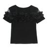 Классическая летняя женская футболка с сеткой, оборками, цветочной отделкой, квадратным вырезом и короткими рукавами. Элегантная бутиковая женская повседневная футболка.