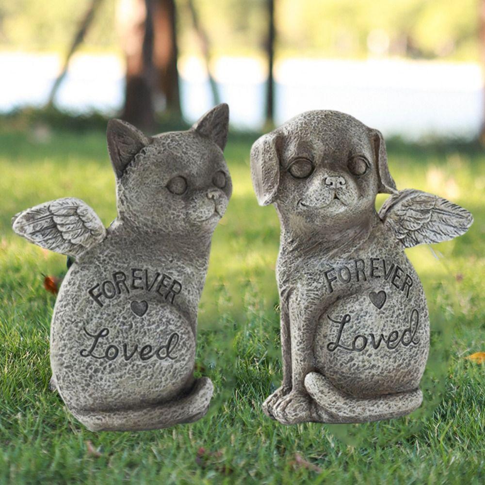 Weatherproof Pet Dog Cats Memorial Sculpture Stone Finish Pet Memorial Tombstone Living Room