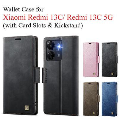Чехол-кошелек для Xiaomi Redmi 13C/ Redmi 13C 5G со слотами для карт и подставкой, кожаный чехол с защитой 360°