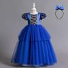 Children Girls Piano Performance Dress Mesh Puffed Sleeves Christmas Evening Dresses