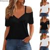 Women's Sexy Off Shoulder Tops Traf Tight Camisole Solid Top V-neck Simple Short Sleeve T-shirt Casual Bottoming Shirt Camisetas