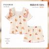 Cotton Gauze Kids Pajama Set Girls Short Sleeve Sleepwear Lightweight Open-Front Home Outfit