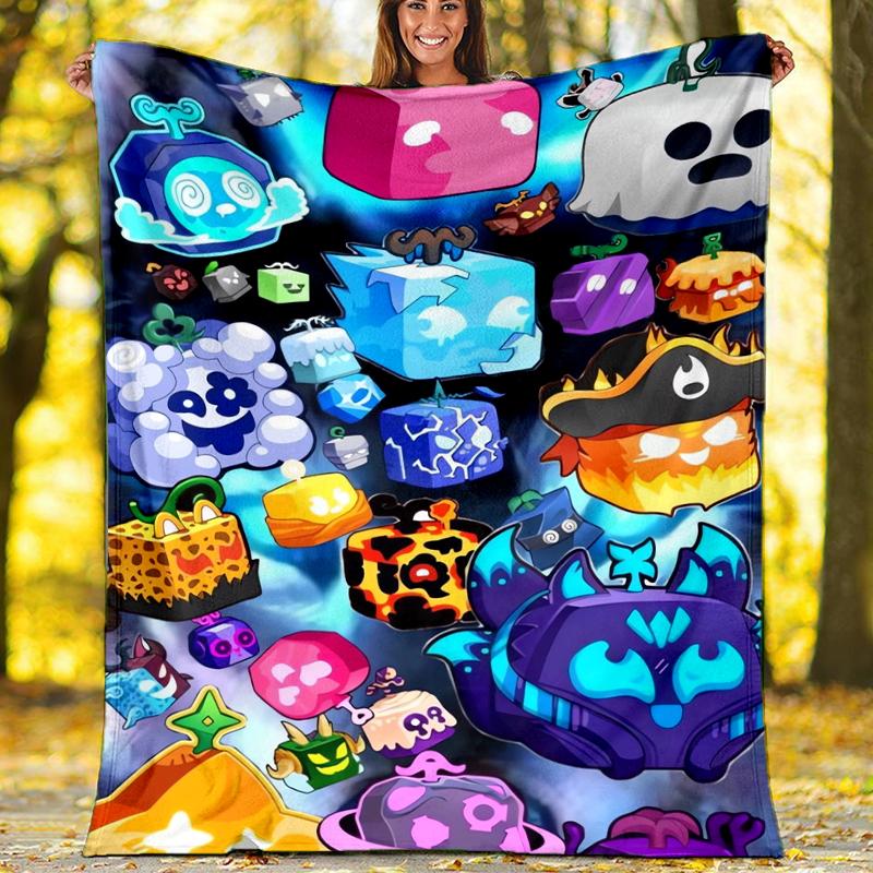 Blox Fruits Theme Printed Blanket - Perfect for Couch, Bed, Travel & Outdoor Use | Machine Washable, Cozy & Durable.