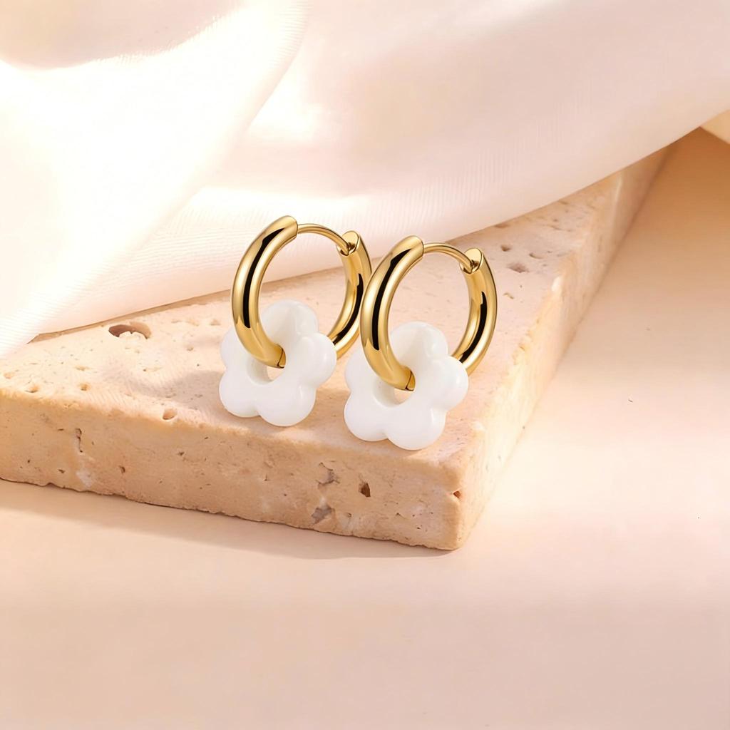 Flower Hoop Earrings for women 2-in-1 Design Detachable colorful Floral Charms 18K Gold Plated Stainless Steel Hoops
