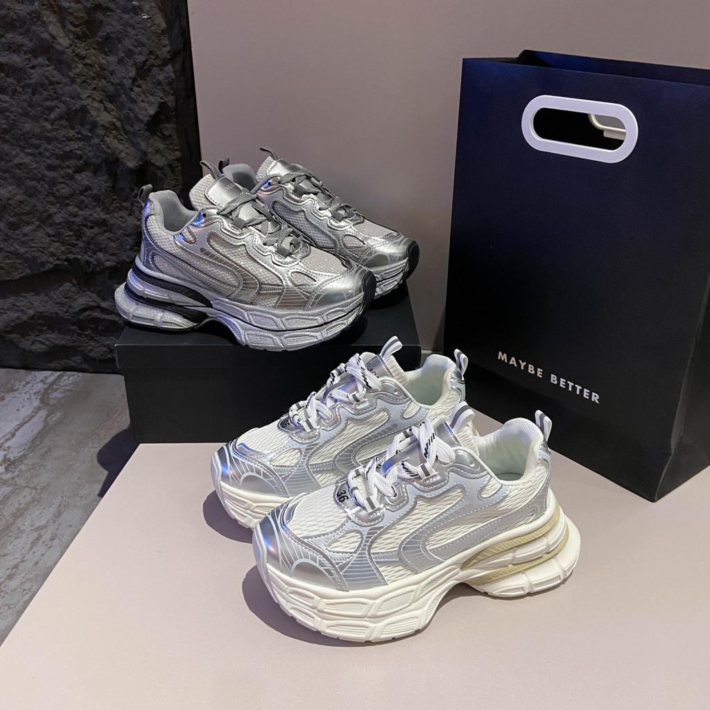 Silver Trend Increases Platform Dad Shoes Women's 2025 New Summer Popular Mesh Student Lightweight Sports Shoes