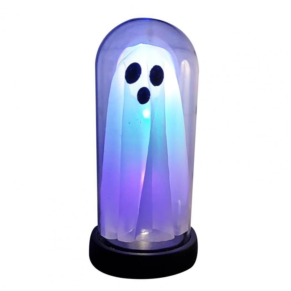 Spooky LED Ghost Cloche Light Halloween Decor Home Ambient Tabletop Glass Lighting up for October Festive