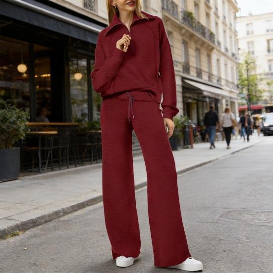 Женские костюмы-двойки, осенние повседневные спортивные костюмы с полумолнией, комплект для отдыха, пуловер с длинным рукавом и брюки с широкими штанинами, комплекты спортивных костюмов