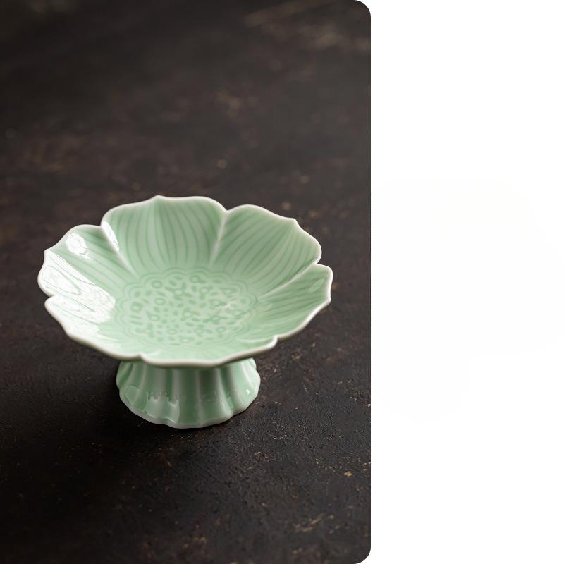 Китайская керамическая тарелка для фруктов на высокой ножке, тарелка для закусок в стиле дзен, тарелка для выпечки Будды, изысканная тарелка для закусок на высокой ножке, помолвочная тарелка