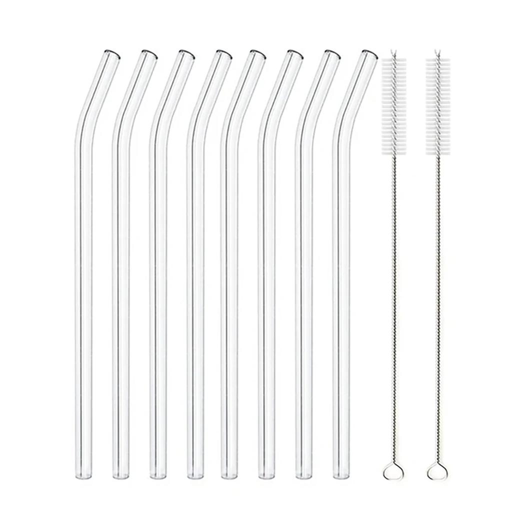 8Pcs High Borosilicate Glass Straws Straight Reusable Drinking Straw Boba Bubble Milk Smoothies Fruit Cocktails Bar Accessories