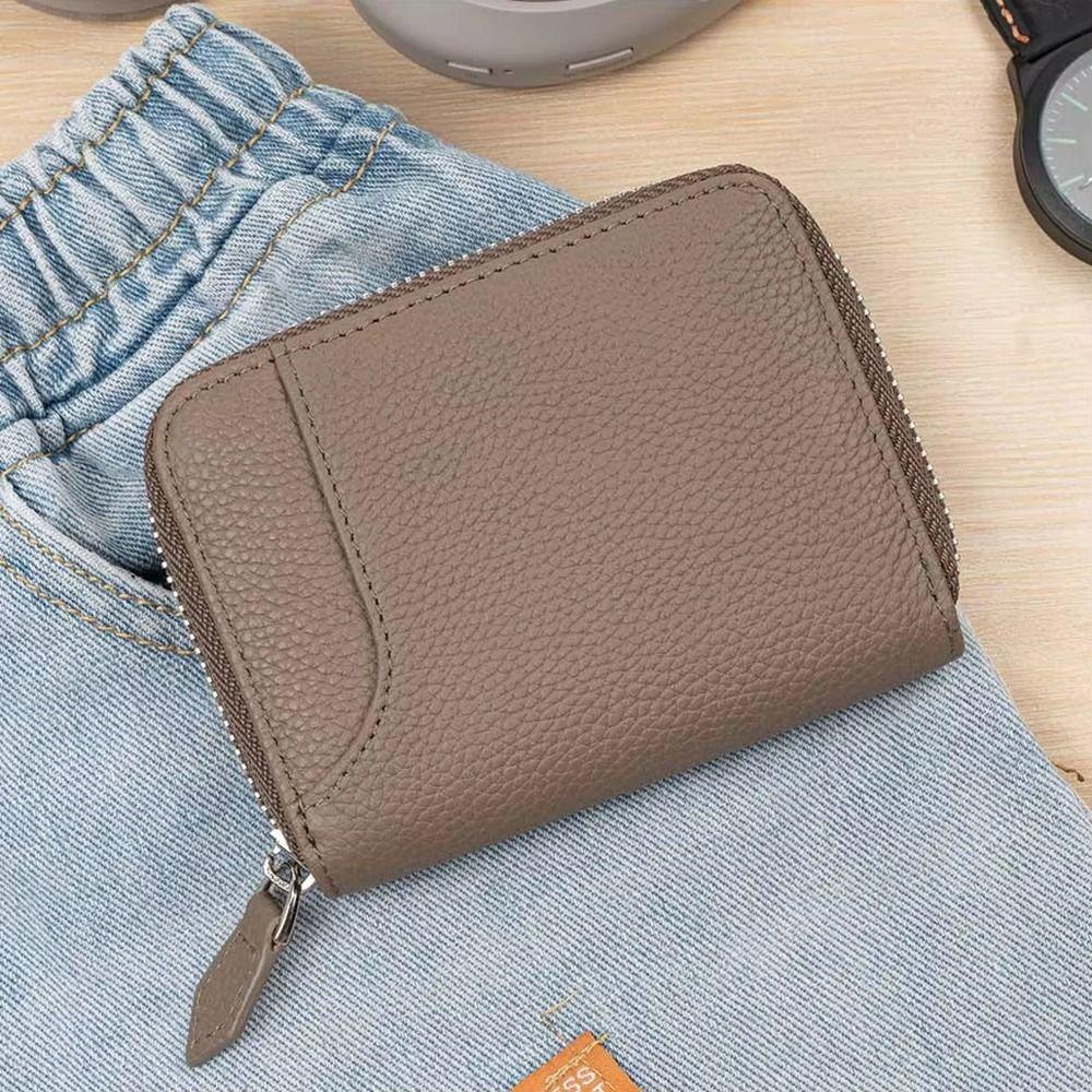 Genuine Leather Portable Coin Bag Anti-Theft Mini Zipper Purse Credit Cards Holder  Business