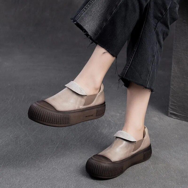 Лоферы из натуральной кожи в стиле ретро, ​​повседневная удобная женская обувь на плоской платформе с толстой подошвой