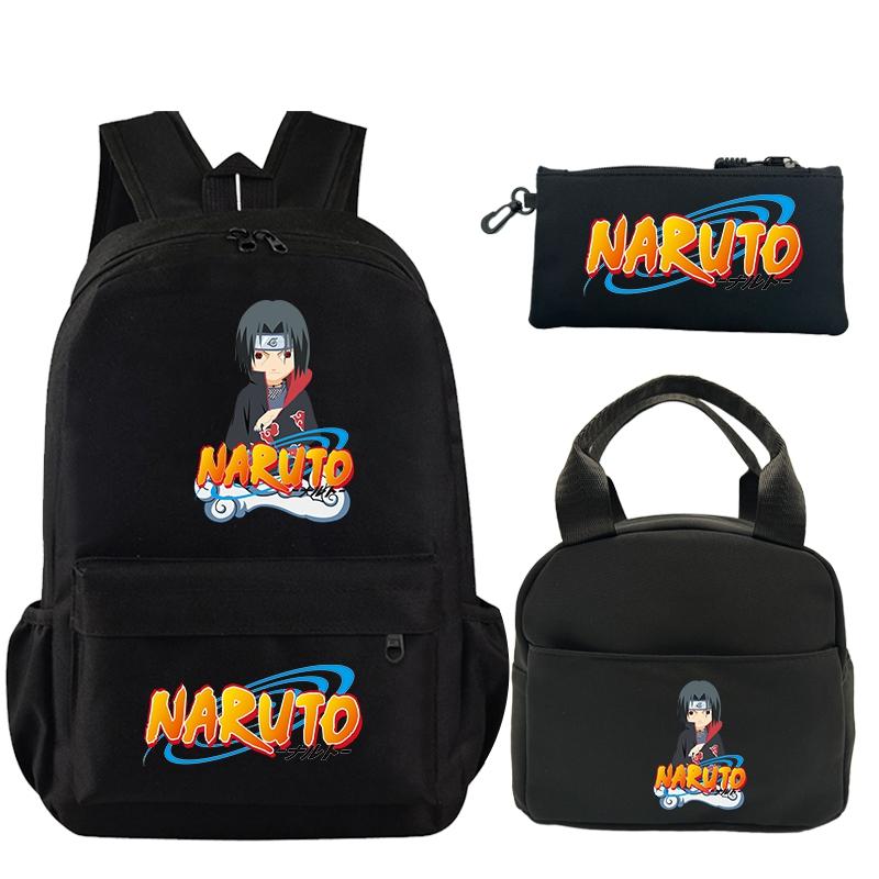 3 шт./компл., рюкзак с принтом аниме Наруто и сумка для обеда, пенал для подростков, детский школьный рюкзак для девочек и мальчиков
