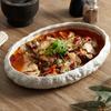 Rock Pattern Large Deep Steamed Fish Plate Household Ceramic Light Luxury Hotel Club Seafood Plate