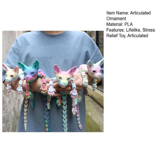 Articulated Hairless Cat 3D Printed Sphynx Cat Figure Flexible Cat Stress Relief Desk Pet Fidget Toy Home Office Decor for Cat Lover And Collector