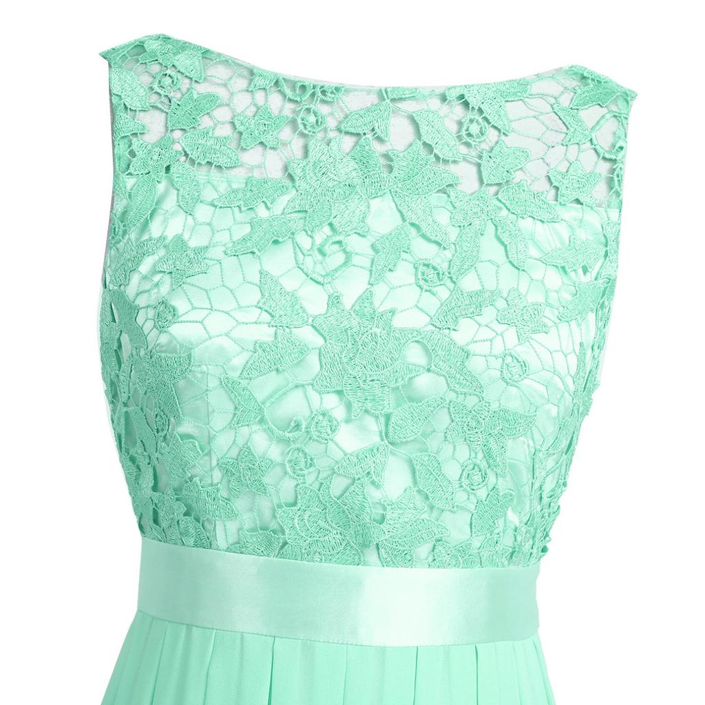 Women Ladies Embroidered Chiffon Bridesmaid Formal Dress Long Evening Prom Gown