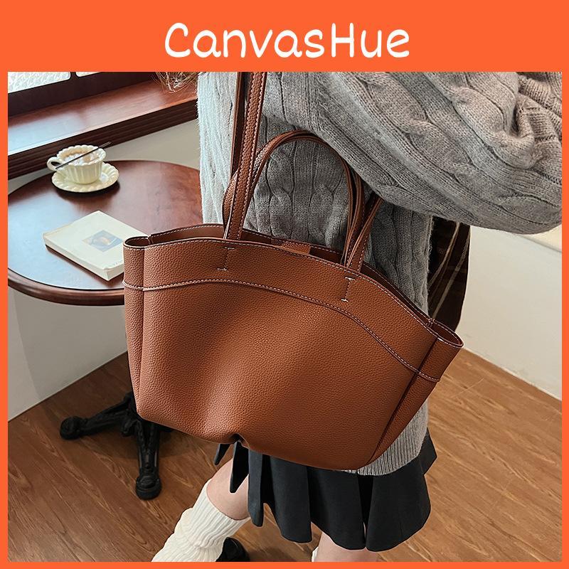 Solid Color Simple Pu Leather Women Casual Tote Bag For Daily And Commuting