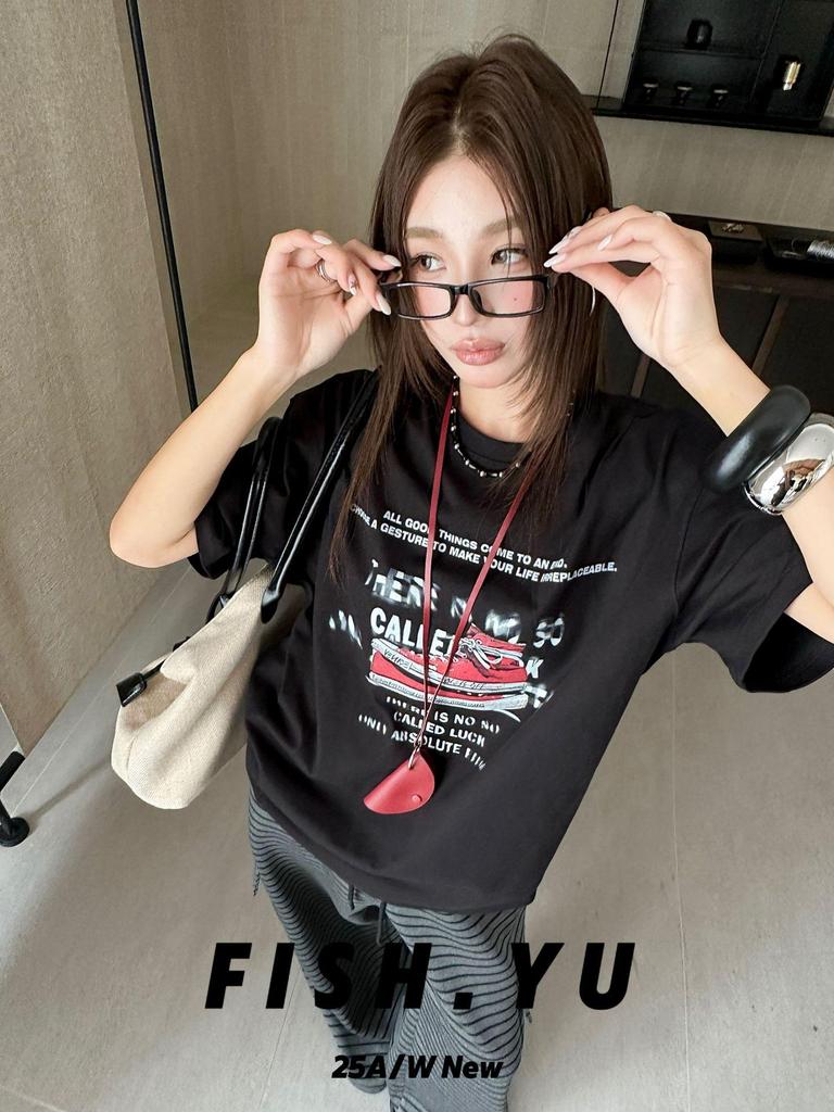 FISHYU Shisanhang Retro High-Top Canvas Shoes & Letter Print Short-Sleeve Women's T-Shirt (Early Autumn)