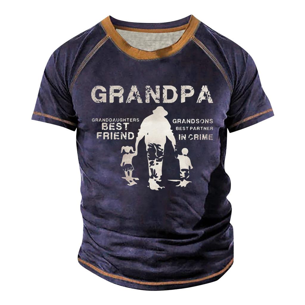 Men's Raglan T-shirt Retro Short Sleeve Round Neck Letter Printing Tops