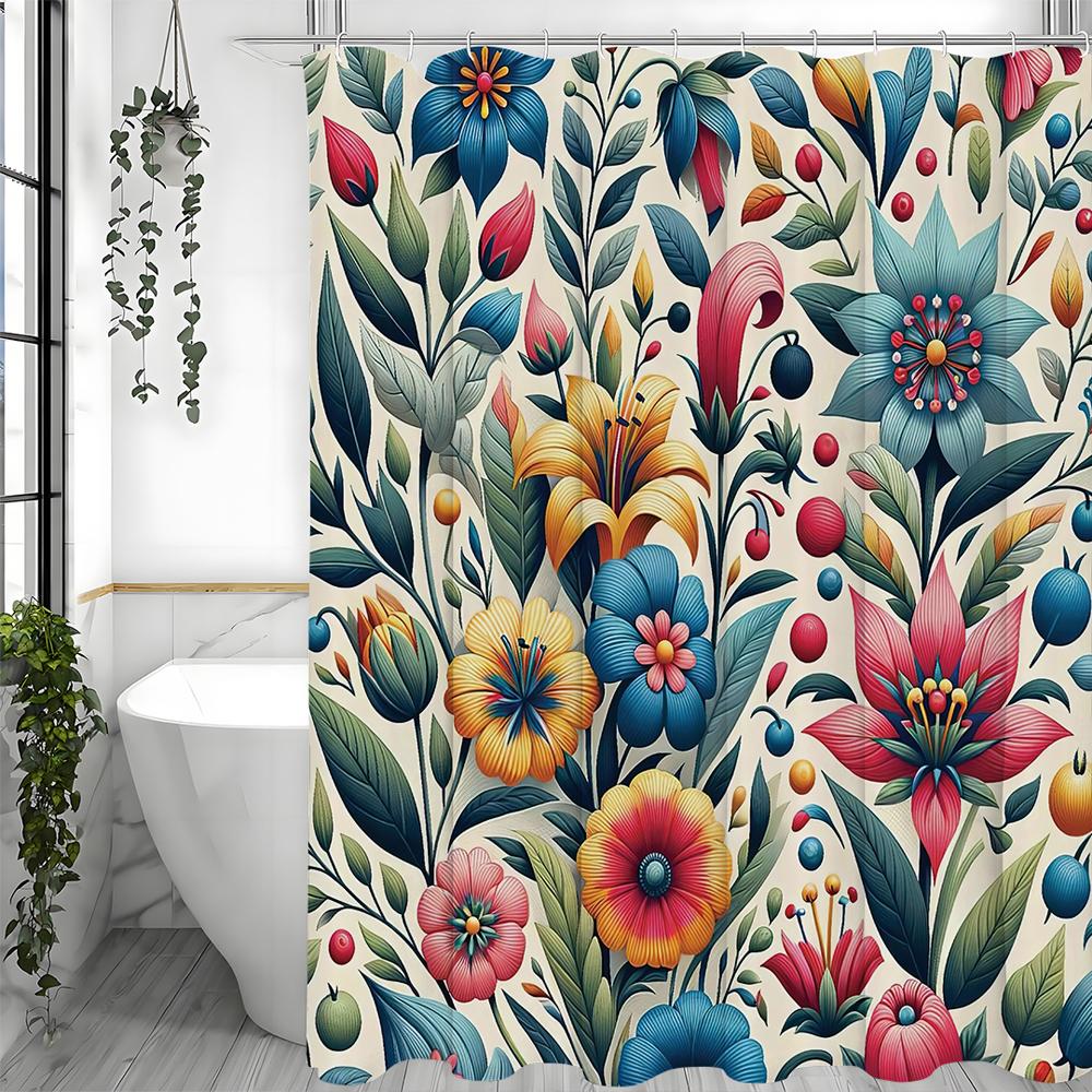 Весенняя красочная цветочная занавеска для душа с листьями, декоративная занавеска для душа для ванной комнаты, водонепроницаемая занавеска для душа с крючками