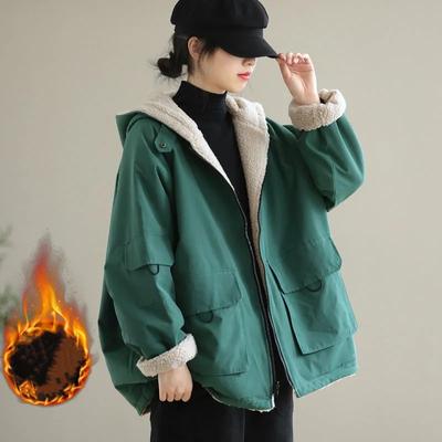 Женская осенне-зимняя свободная утепленная куртка с длинными рукавами, однотонная хлопковая куртка средней длины