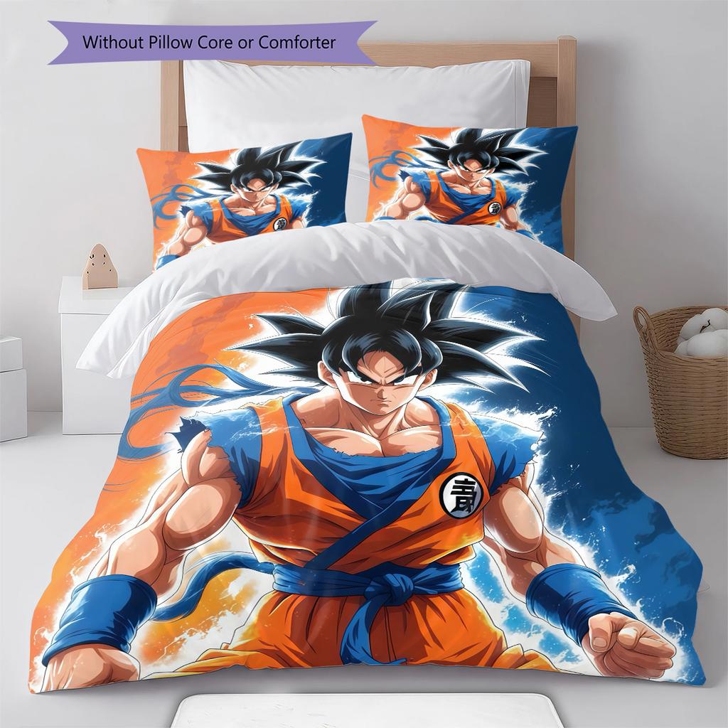 Постельное белье с узором Сон Гоку, Комплект с одеялом, Пододеяльник, Наволочка, Домашний подарок на день рождения (1 пододеяльник + 2 наволочки, без наполнителя)