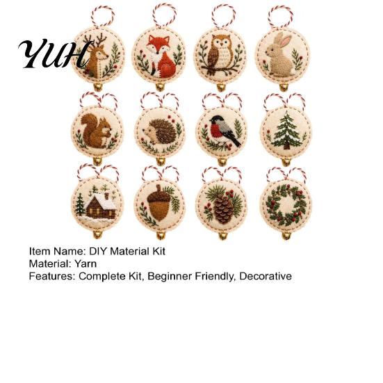 Handmade Christmas Tree Decorations DIY Embroidery Ornament Kit, Hand Sewing Yarn Craft Parent Child Creative Activities Felt Hanging Set for