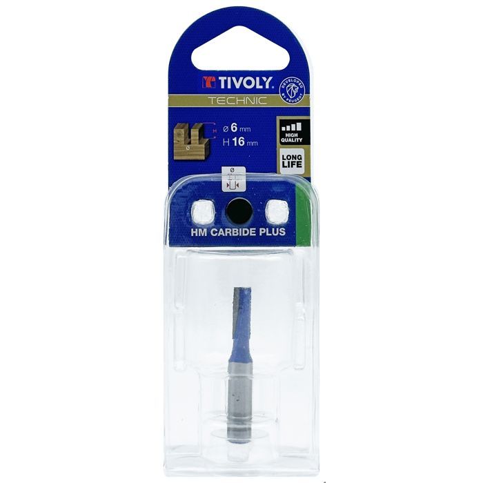 Пазовая фреза - TIVOLY - Ø6мм - 2 твердосплавные пластины - Хвостовик Ø8мм - Для дерева