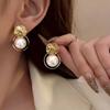Irregular Round Large Pearl Hollowed Geometric Metal Earrings For Women Party Gift Jewelry Accessories