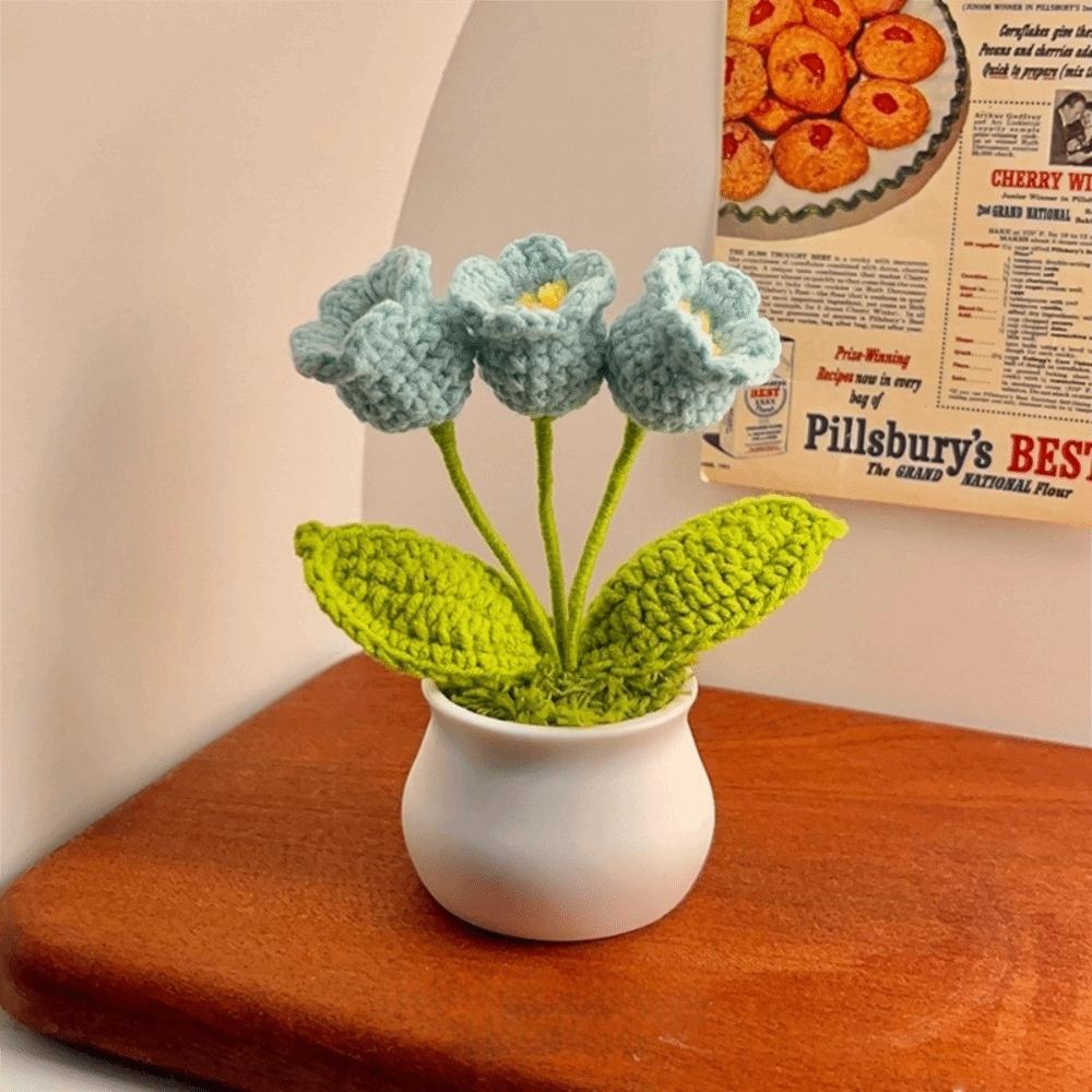 Hand Knitted Crochet Flower Doll Potted Plant Handmade Sunflower Potato Doll Artificial Flower Forget-me-not Wool Knitting Doll